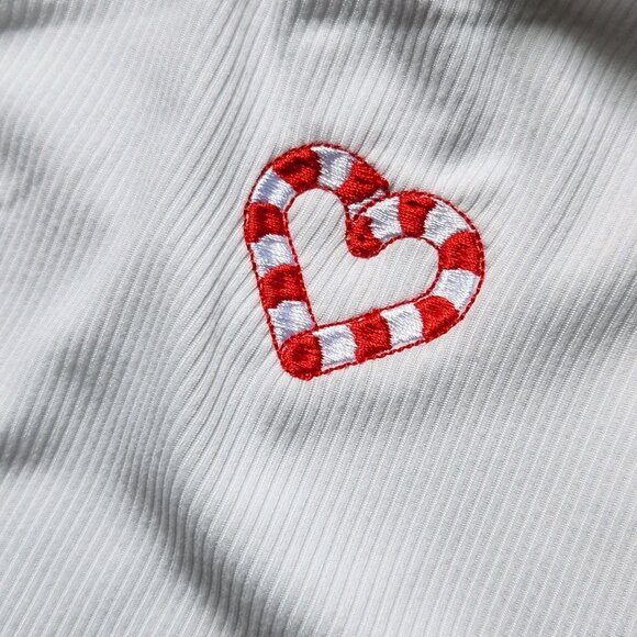 Cute White Ribbed baby tee Candy Cane Heart by NEW LOVE - Picture 3 of 6
